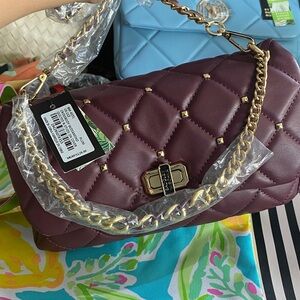 BADGLY MISCHKA NWT Elegant Quilted Burgundy crossbody Bag